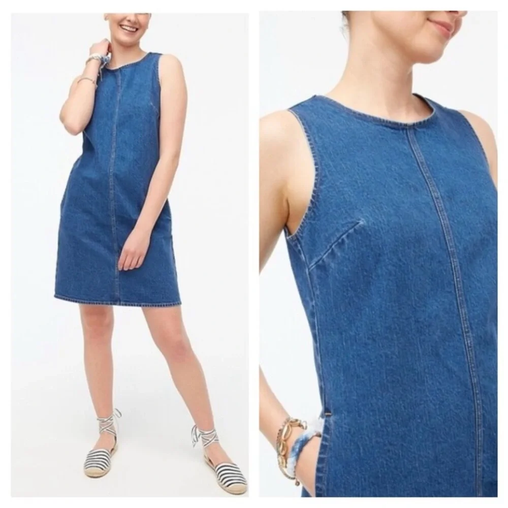 J. Crew Blue Denim Mini Shift Dress - Picture 1 of 5